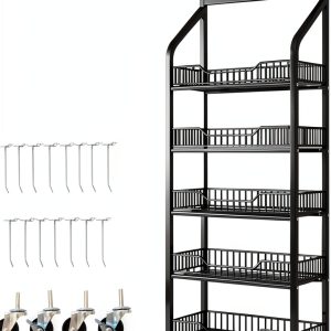 Nerxerx Heavy Duty 5‑Tier Kitchen Shelf Black Polished Stainless Steel-0