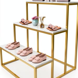Josbuynls Handbag Display Stand Gold White 3-Tier Table-0
