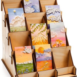 Wenqik Greeting Card Display Stand Tiered 12 Shelf Wood Tabletop-0
