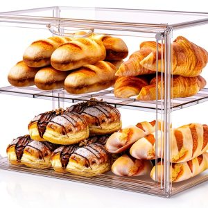 Pastry Display Case 2 Tier Bread Box by JOYZAN with Magnetic Door-0